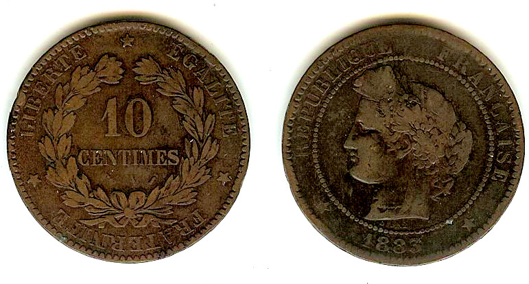 10 centimes Cérès 1883 Paris TB++